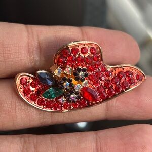 Elegant Gold and Red Crystal Brooch
